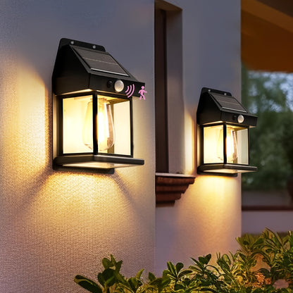 Wall lights with solar charging, auto sensor, and three lighting modes. Made of adjustable ABS material with good sealing performance. Easy installation without wiring for outdoor use.