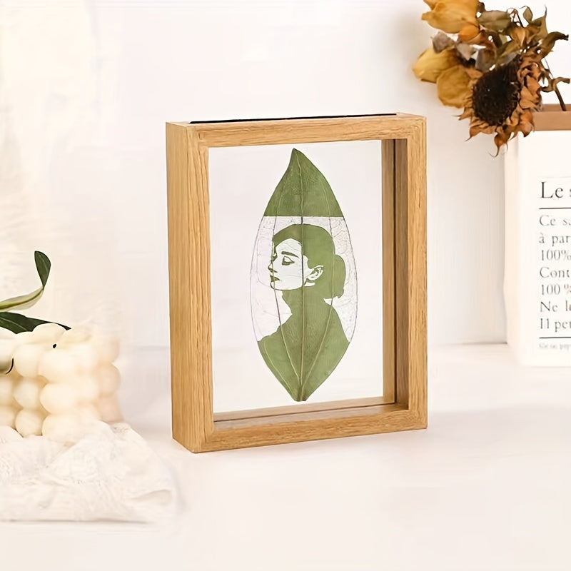 Leaf Carved Photo Frame, Leaf Display Box, Wooden Photo Frame, Customized Valentine's Day Photo Frame, Retro Photo Frame for Office Desk, Photo Display Box, Couple Photo Frame for Home Living Room or Office Decoration.