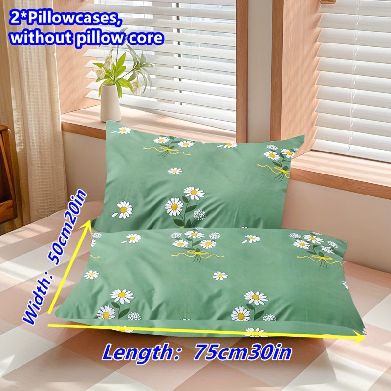 Two polyester pillowcases with a 90g weight, featuring a multi-color printed design with a mix of floral patterns. These pocket pillowcases are suitable for household use.