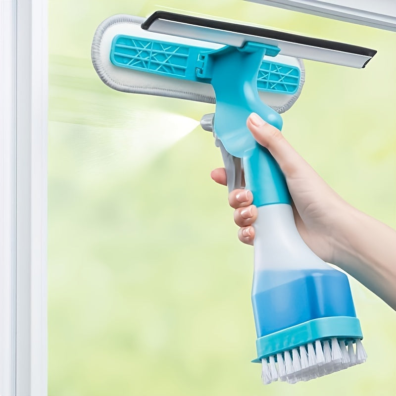 Versatile 4-in-1 Glass Cleaner Brush for multiple cleaning tasks on windows, mirrors, and tiles.