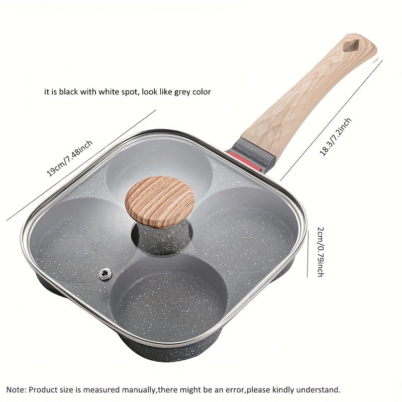 One 1-piece omelet pan with lid, featuring 4 holes for easy flipping. This non-stick pan is perfect for cooking eggs, burgers, pancakes, and more. Ideal for making omelettes, breakfast cookware, egg molds, and frying pans with a non-stick coating.