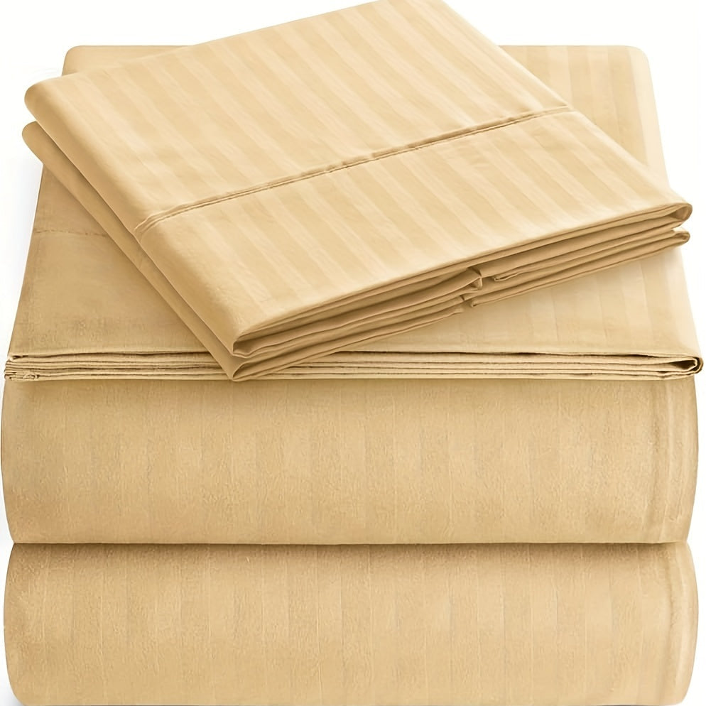 Luxurious Italian-Style Striped Sheet Set, 4 Pieces Included, Made with 1800 Thread Count Microfiber, Features Deep Pockets for Easy Fit, Resistant to Wrinkles, Stains, and Fading, Breathable and suitable for All Seasons, Easy to Clean in Washing