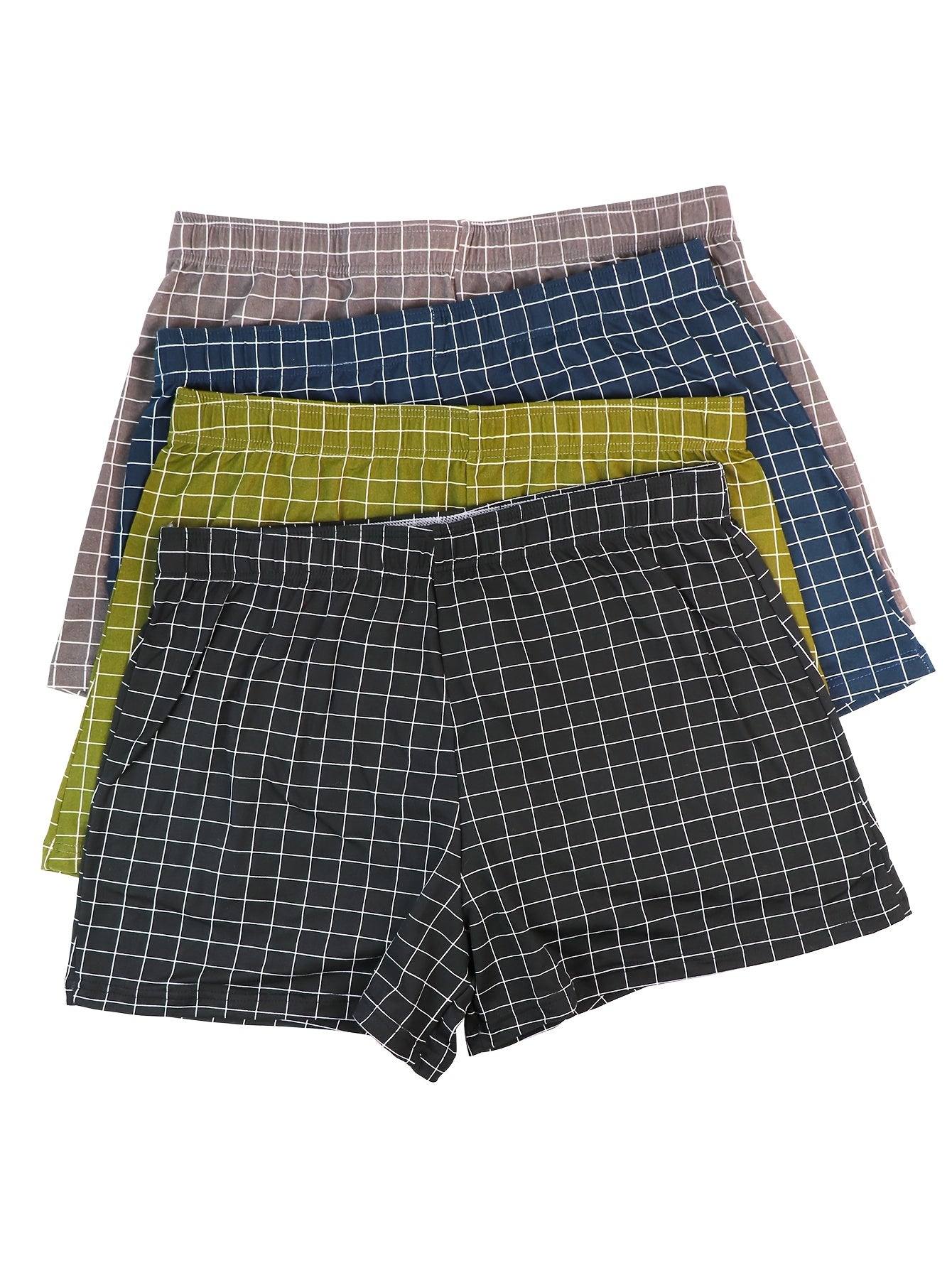 Men's 4pcs Classic Plaid Print Underpants, Trendy and Comfortable.