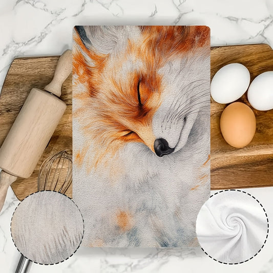 Set of 2 Ultra Soft Kitchen Towels Featuring a Charming Red Fox Design - Super Absorbent, Easy to Clean Dish Hand Towels, Dimensions 40.64x60.96 cm - Ideal for Adding a Festive Touch to Your Kitchen Decor, Perfect for Daily Use