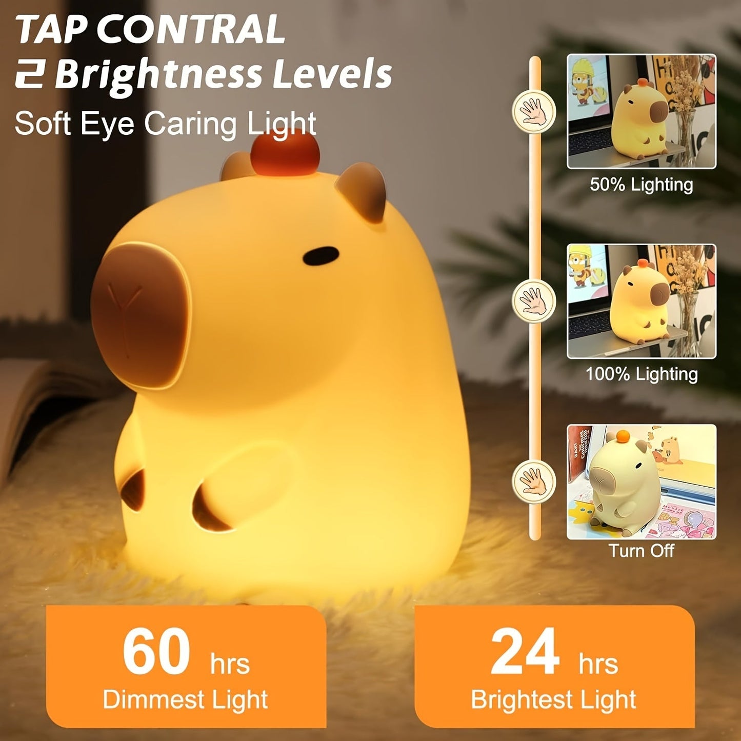 Adorable Cartoon Capybara Silicone Night Light, Cute Animal LED Night Lamp, Rechargeable USB Timing Dimming Lamp for Room Decoration - Perfect Halloween or Christmas Gift!