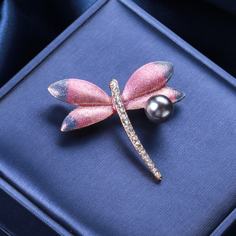 Elegant Dragonfly Brooch Pin with Imitation Pearl - Sparkling Fashion Accessory in Animal Shape for Both Men and Women, Unique Simulation Badge in Novel Design