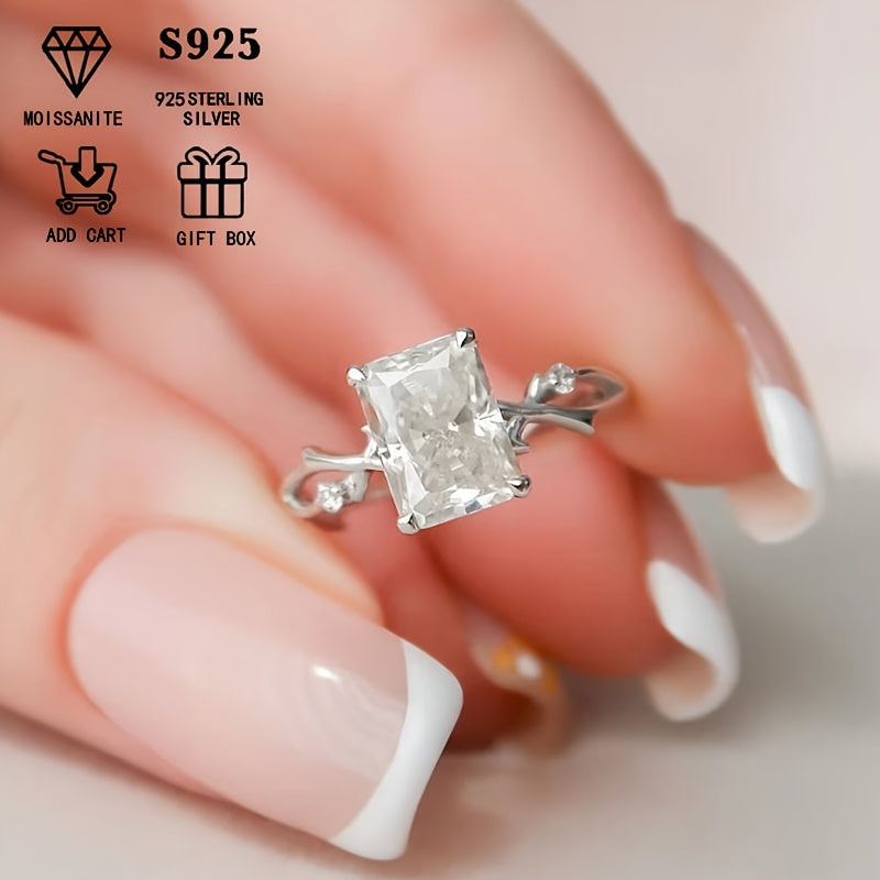 Stunning and One-of-a-Kind Engagement Ring for Women Featuring a 2ct Rectangular Moissanite on a Thorn Branch Design. This Versatile Luxury Jewelry Piece is Perfect for Valentine's Day, Mother's Day, or as a Birthday Gift for your Girlfriend. Presented