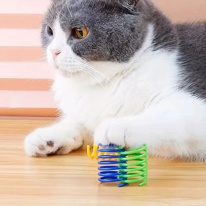 100-Pack Cat Spring Toys - Plastic coil springs for interactive play, teeth cleaning, and exercise. No batteries required.