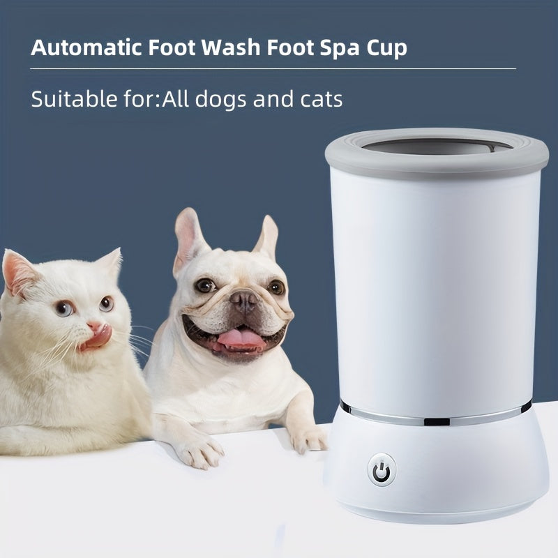 Portable electric dog foot cleaner with detachable design and silicone bristles suitable for small to medium-sized dogs.