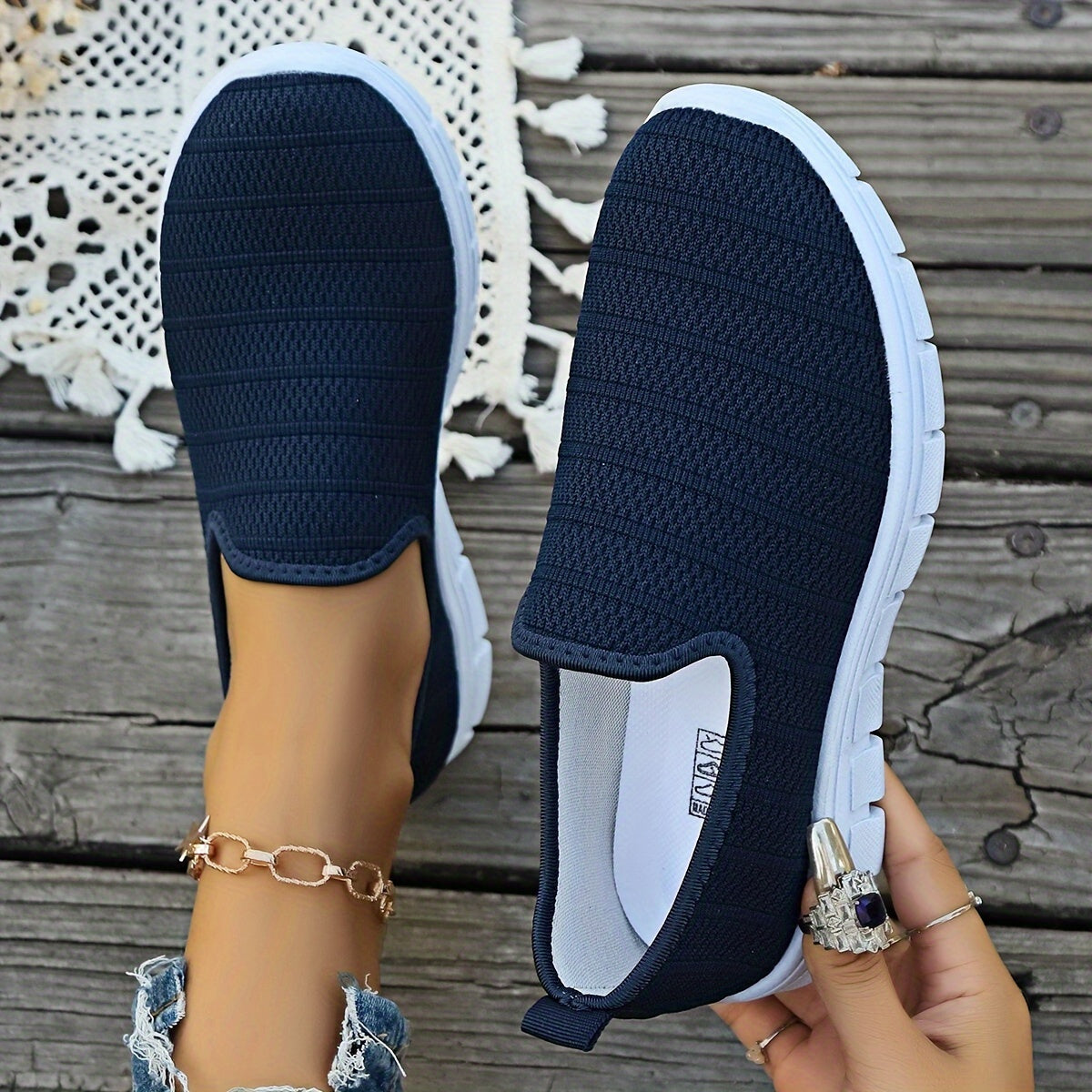 Women's Breathable Slip-On Casual Sock Sneakers, Lightweight Outdoor Sports Shoes in plus size.