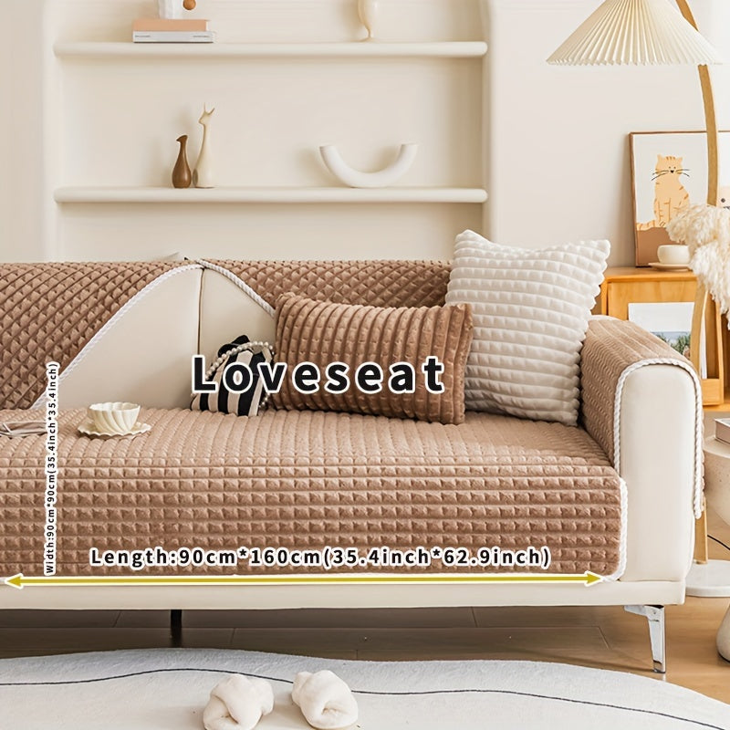 Velvet sofa slipcover with anti-slip backing, suitable for all seasons, pets friendly, ideal for living room or office decoration.