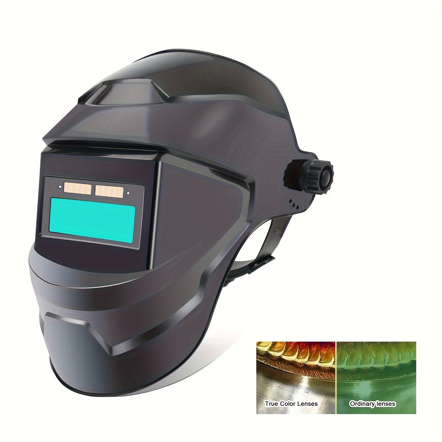 Automatic dimming LED welding face mask provides high-temperature resistance and 180° defense for welding activities.