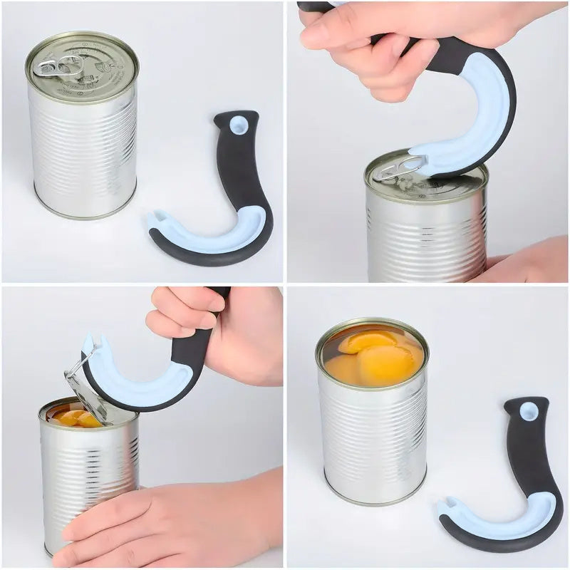 Convenient Easy-Open Ring Pull Can Opener with Non-Slip Rubber Grip - Reliable and No Electricity Required for Kitchen and Dining Applications