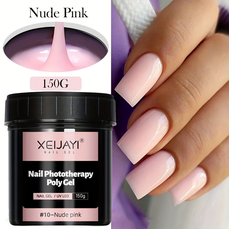 XEIYAI 150g Nail Phototherapy Polygel Gel offers pain-free construction and a glossy finish. The UV solid acrylic gel features a heart pattern and round shape, making it lightweight and