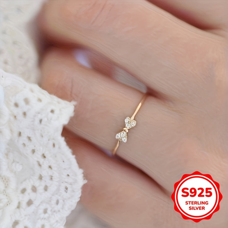 S925 Sterling Silver Women's Ring with Japanese-Inspired Micro Set Zirconia Bow Design, Perfect Gift for New Year and Spring Festival, Ideal for Matching Clothing Jewelry