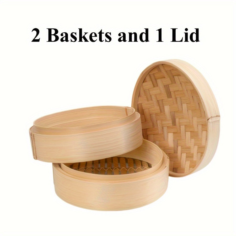 A single piece bamboo steamer measuring 20cm in width, ideal for steaming dumplings, bread, fish and meat.