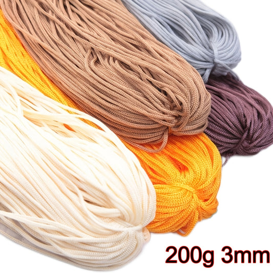 DIY loyihalari uchun nylon ip bilan to'qish: bilakuzuklar, gilamlar, shlyapalar, sumkalar va poyabzallar uchun bo'sh ip. Qo'lda tayyorlangan, yengil vazn, 200g, 3mm.