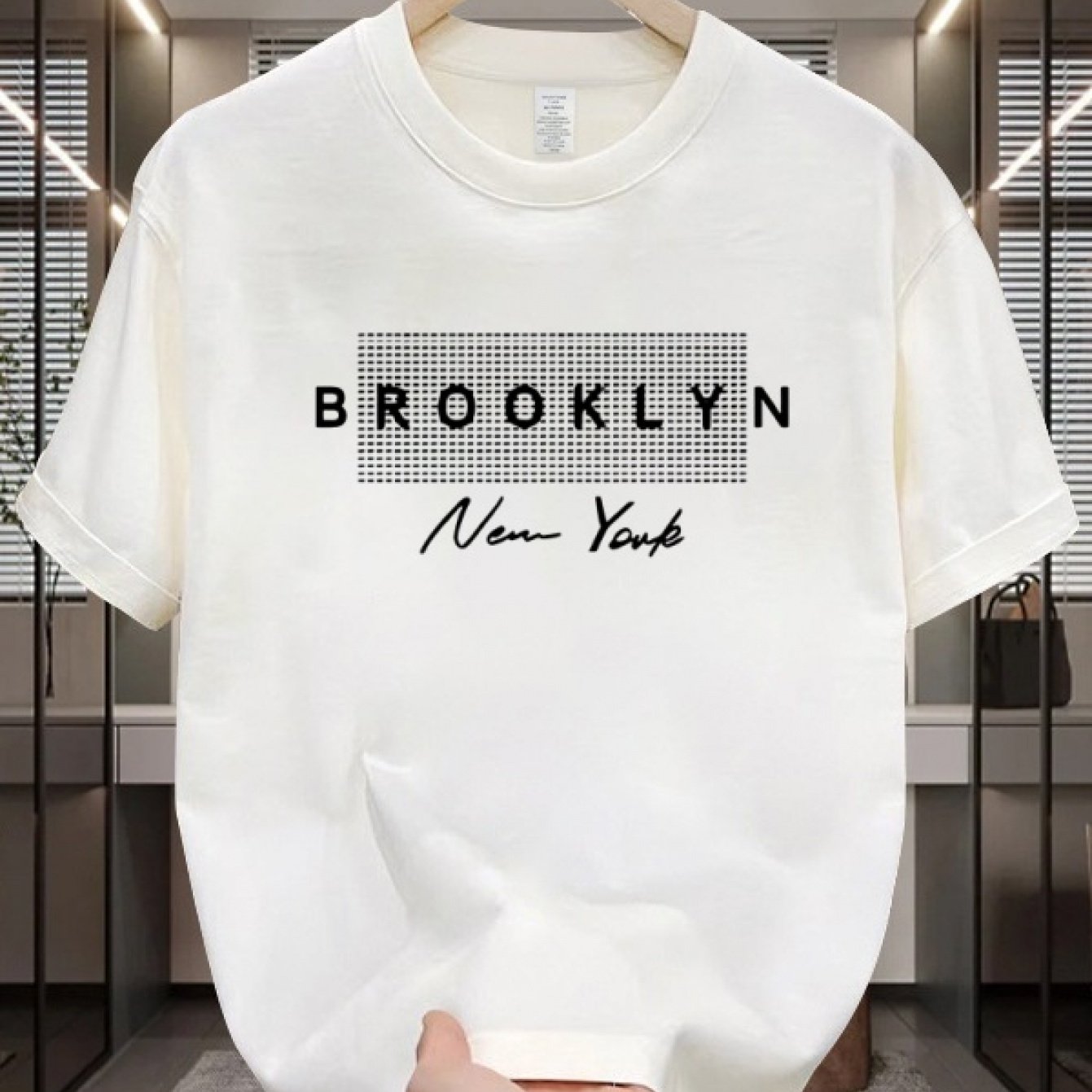 Футболка с графикой Brooklyn NYC для мужчин, круглый вырез, короткий рукав, 100% хлопок, комфортная посадка, 200 г/м²