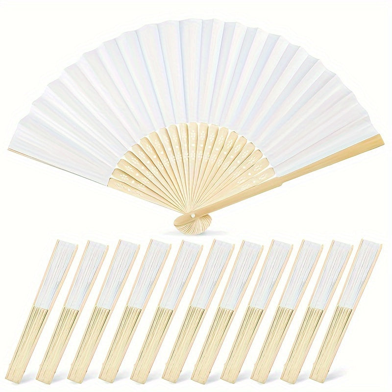 Pack of 10, 20, or 50 White Folding Fans for Weddings, Parties, and DIY Projects - Individually Packaged for Easy Gifting and Crafting