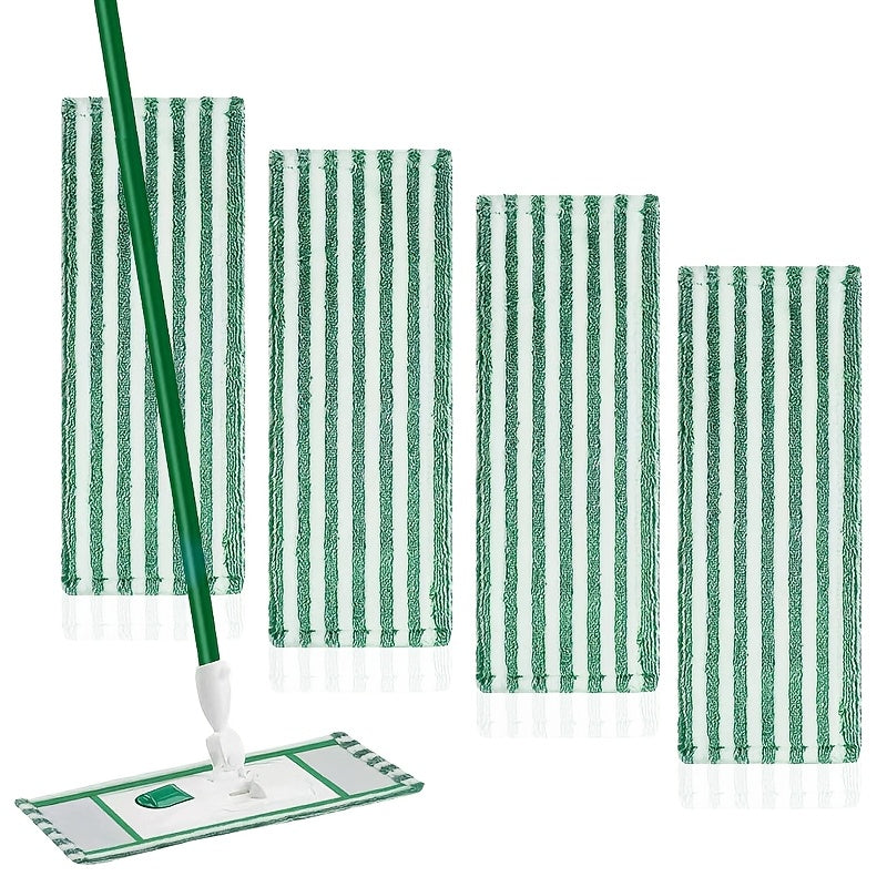 Set of 4 Ultra-Fine Microfiber Mop Pads, Eco-Friendly & Machine Washable, Fits Libman Mops - Perfect for Any Floor Surface, Use for Wet or Dry Cleaning, Featuring Green Striped Pattern, Microfiber Innovation