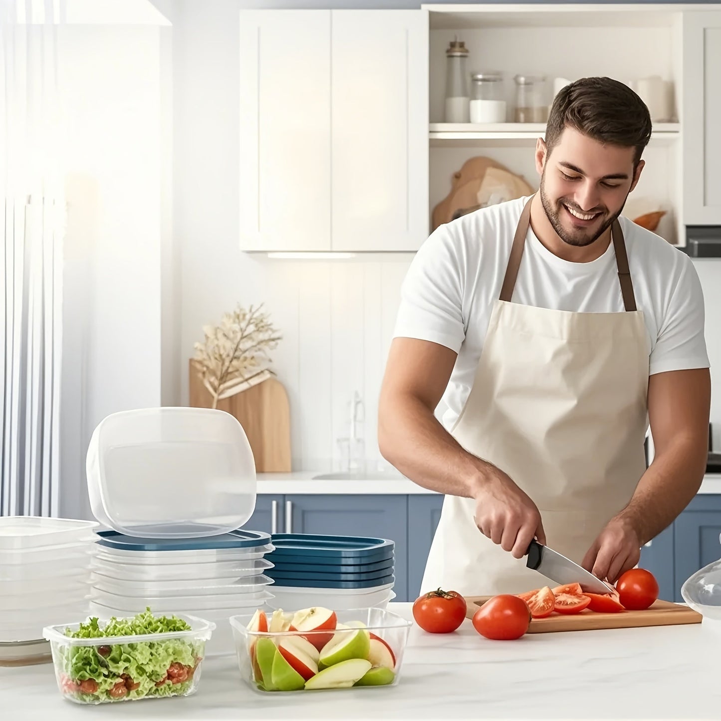 Food Storage Container Set - 10 Pieces, Stackable with Lids, Reusable, BPA-Free Plastic Lunch Boxes for Grains, Meat, Fruits, and Vegetables. Dishwasher and Microwave Safe.