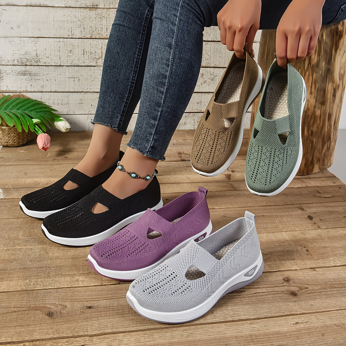 Casual slip on sneakers for women, lightweight and breathable with fabric upper and rubber sole, perfect for spring and summer.