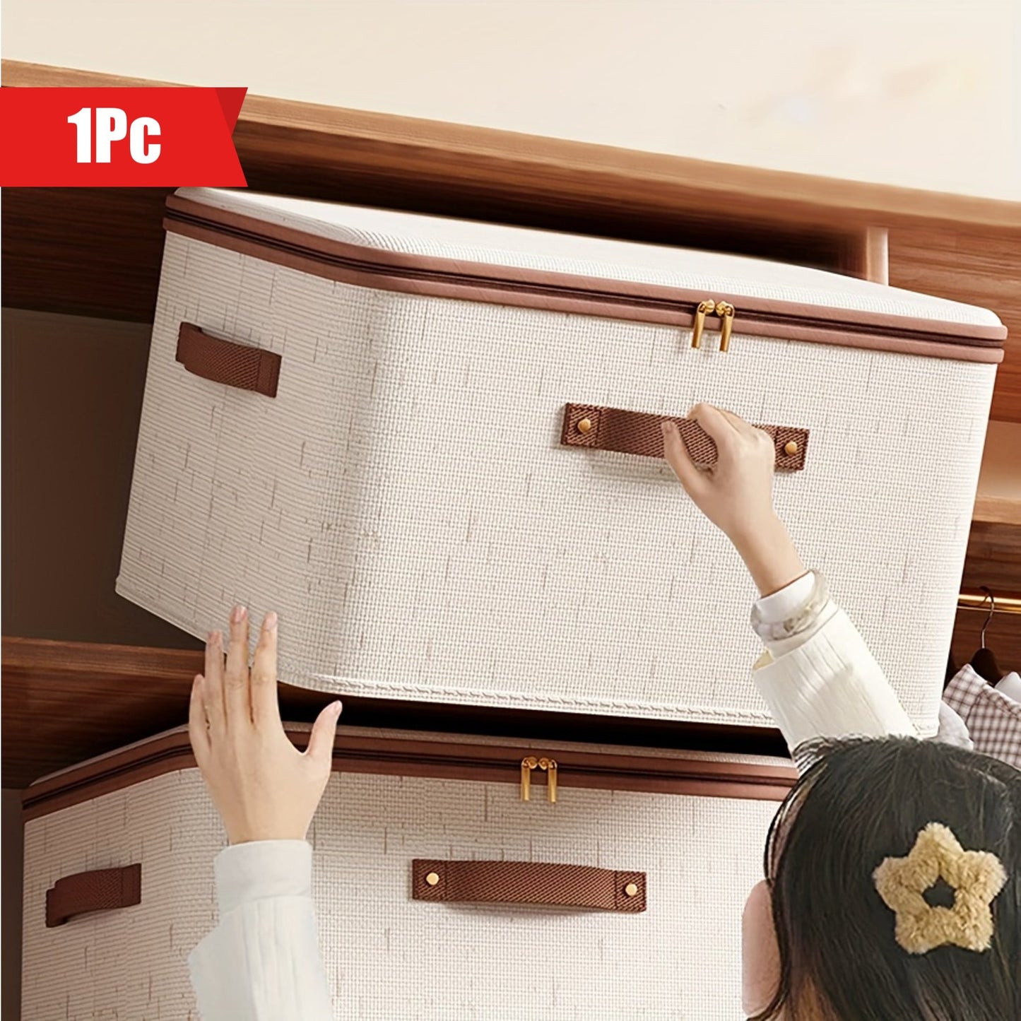 Foldable Clothes Storage Box with Lid for Home Bedroom and Under-Bed Storage, made of Tianshan Hemp with Zipper.