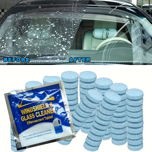 Windshield cleaner tablets- Instantly clear foggy and dirty glass for all vehicles.