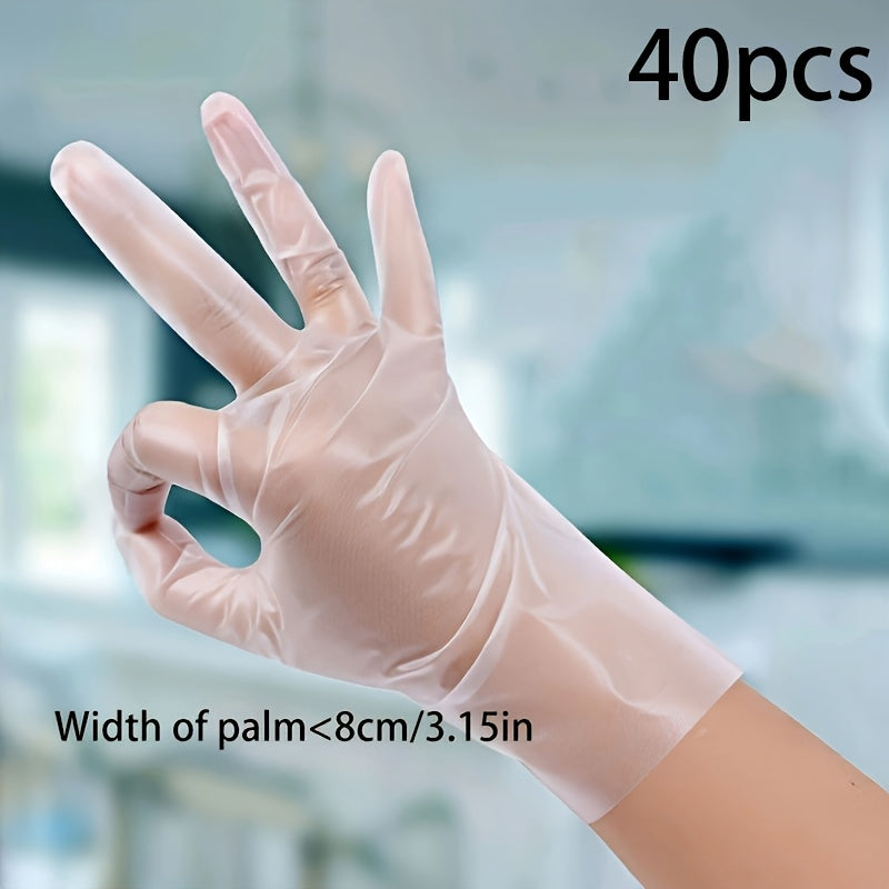 20 to 40 pieces of TPE Disposable Gloves - Latex-Free and Powder-Free with Waterproof properties. Perfect for use in the kitchen, baking, cleaning, beauty salons, and more. These transparent gloves are ideal for home use, hairdressing, restaurants, and