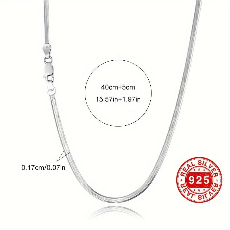 Hypoallergenic S925 Sterling Silver Flat Snake Bone Chain with Cold Style Blade Design, Silvery Necklace for Women. Light Luxury High-grade Clavicle Chain weighing 3.6g