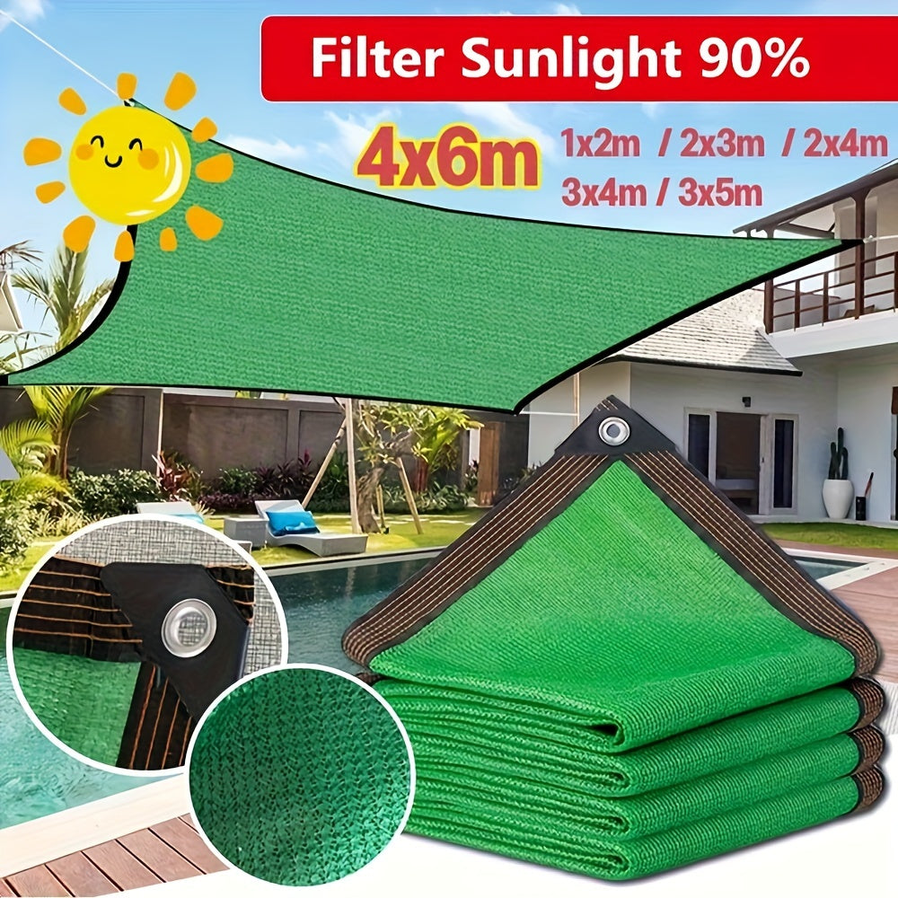 90% UV resistant green mesh tarp with grommets for garden, plant cover, canopy, and camping.