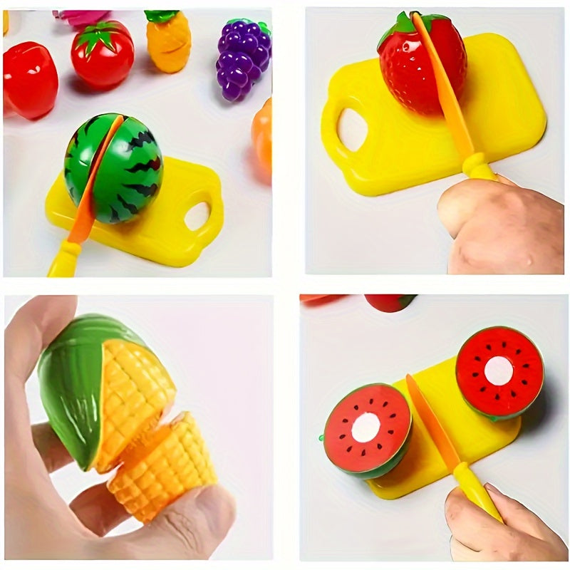 Fun food cutting toy set to develop basic skills and simulate cutting fruits and vegetables.