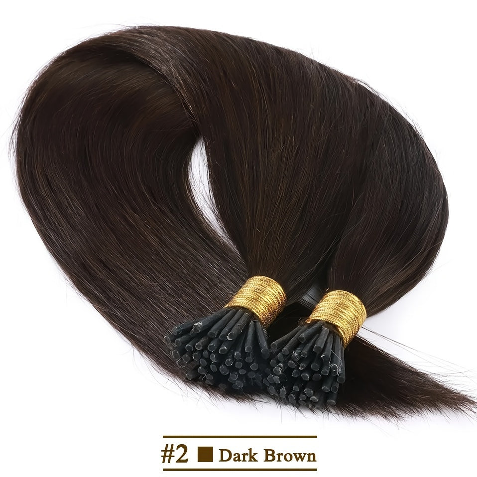 Brazilian human fusion hair extensions with straight I tip, 50pcs/set, natural color, 40.64-66.04 cm.