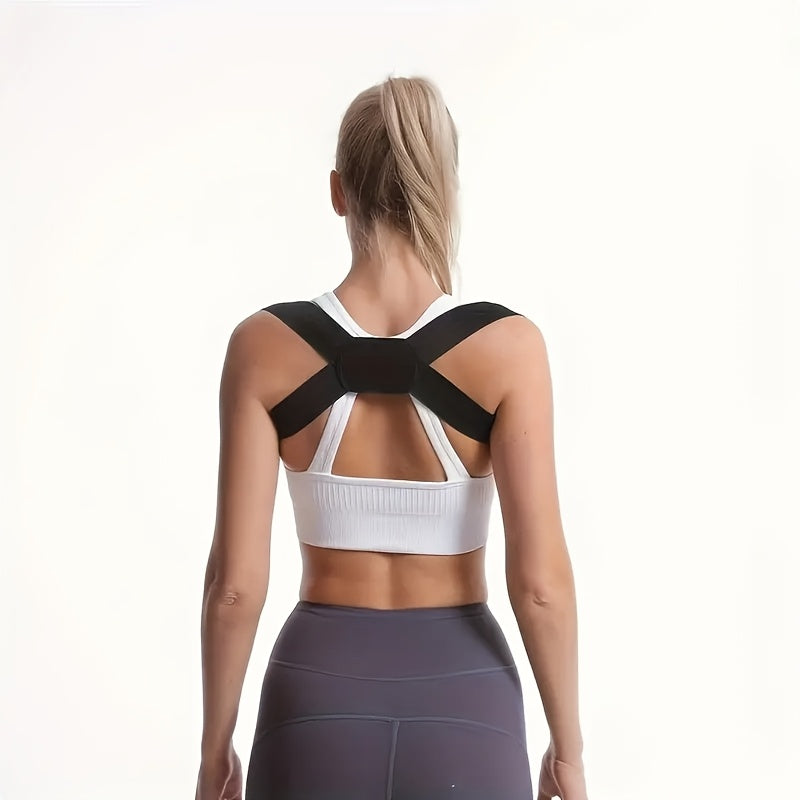 Invisible posture corrector: breathable polyester strap in black, pink, & beige, ideal for posture improvement and daily wear.