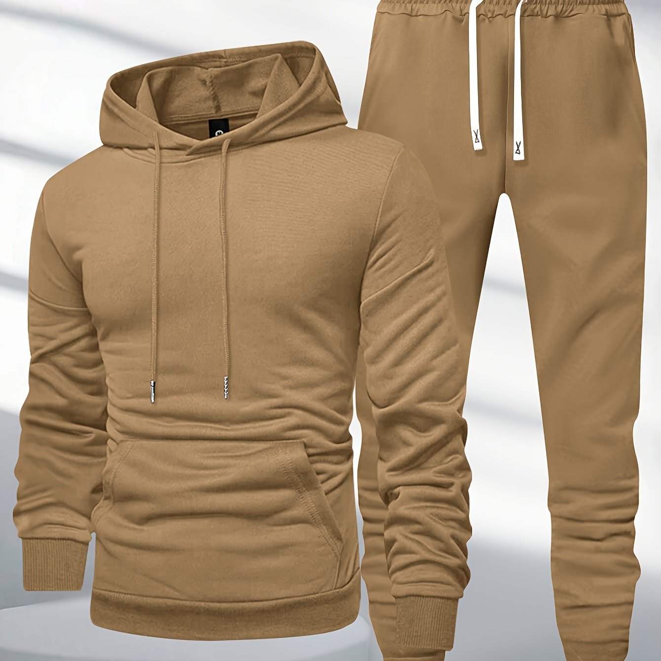 Men's Casual Polyester Sweat Suit with Long Sleeve Hoodie and Joggers, perfect for Spring/Autumn.