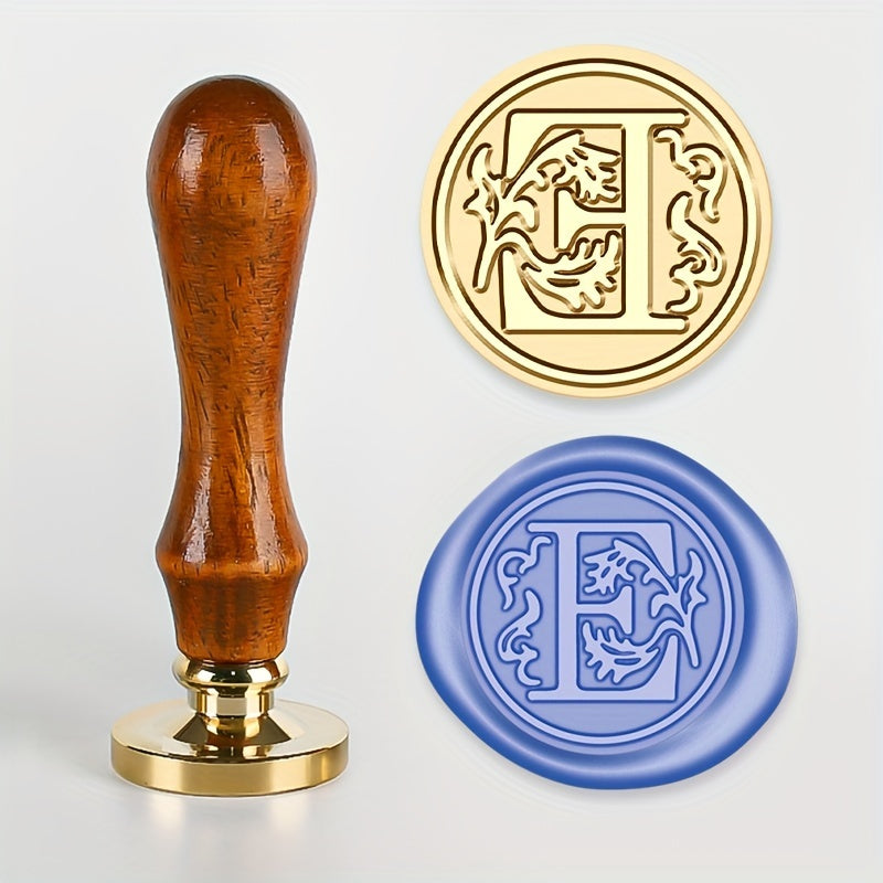 1 set of a 26-letter series Wax Seal Stamp with a Retro Wood Handle and Brass Head for various uses such as Thanksgiving Cards, Envelopes, Gift Wrapping, and Wedding Invitations featuring a