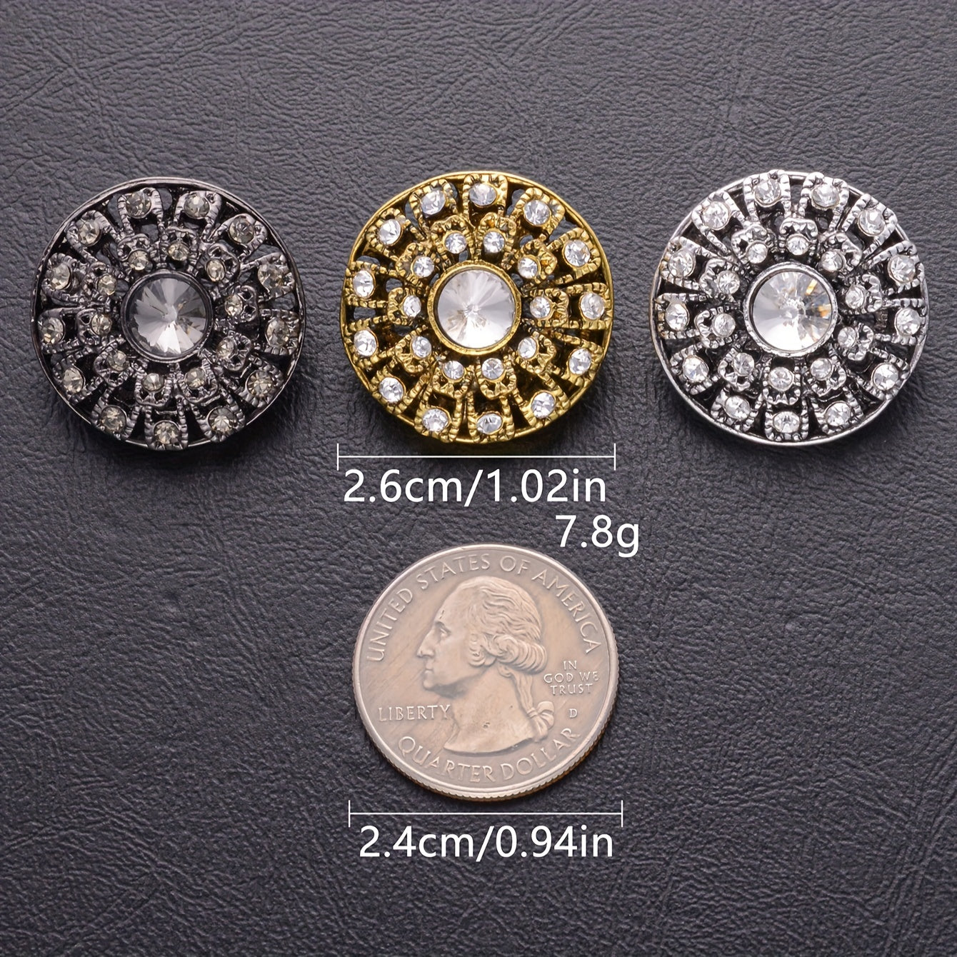 Set of 5 Vintage Round Rhinestone Buttons - Stylish Hollow Design for Sweaters, Blazers, Coats, and DIY Fashion Projects