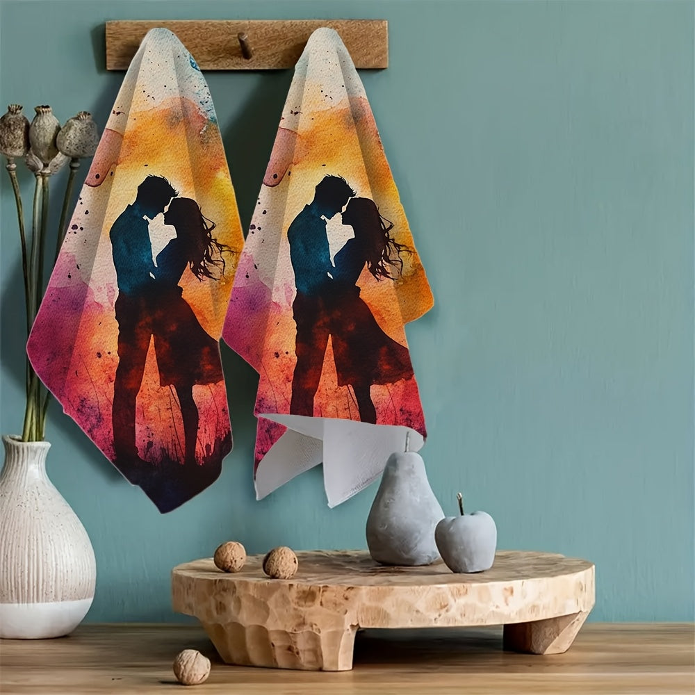 Set of 2 Romantic Watercolor Kitchen Towels featuring the "Love Grows More Tremendously Moment by Moment" Design. Made with ultra soft and highly absorbent polyester, these dish hand towels are machine washable and measure 40.64x60.96 cm. Perfect for