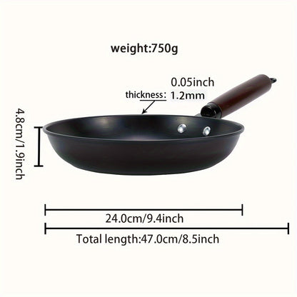 Set of 3 Cast Iron Cookware: Includes a 30.48cm Wok, a 24.13cm Frying Pan, and a 24.13cm Soup Pot with Charcoal Wood Handles. Rust-resistant and high heat resistant, perfect for all your cooking needs.