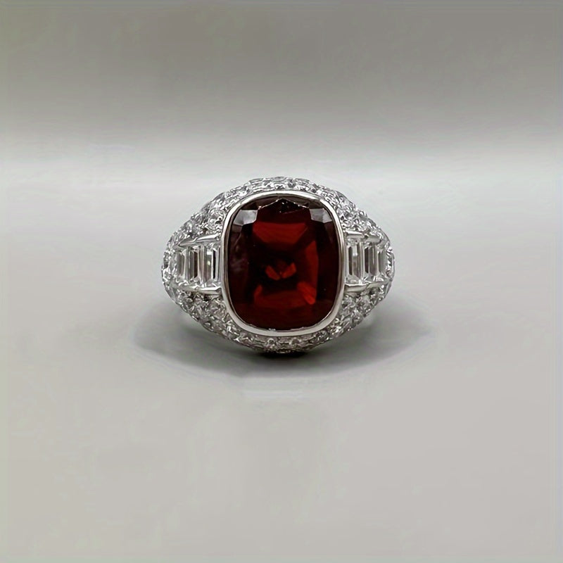 Stunning 925 Sterling Silver Engagement Ring featuring a Square Ruby - Ideal Valentine's Day Present, Birthstone for January, Synthetic Zirconia included.