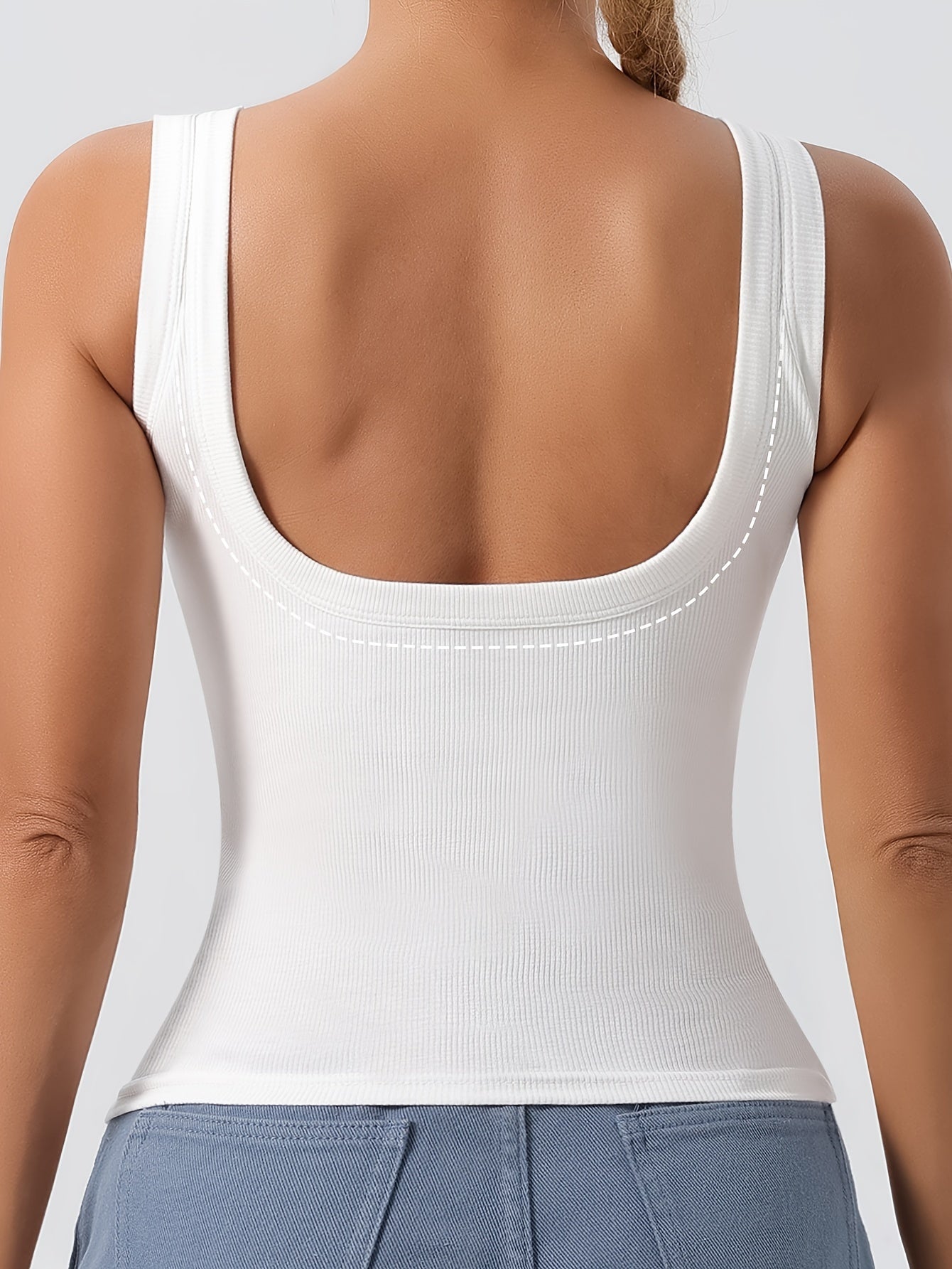 2 Simple Solid Square Neck Tank Tops with padded backless design for women's lingerie and underwear.