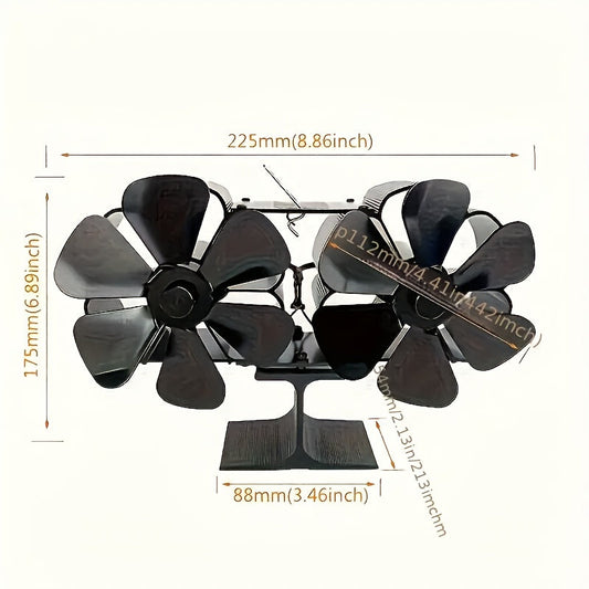 12-Blade Dual Motor Wood Stove Fan by LOGTH - Powered by Heat, Aluminum Construction for Quiet and Efficient Circulation, Portable Design for Wood Burners and Fireplaces, No Electricity Required, Polished Finish, Fireplace Fan