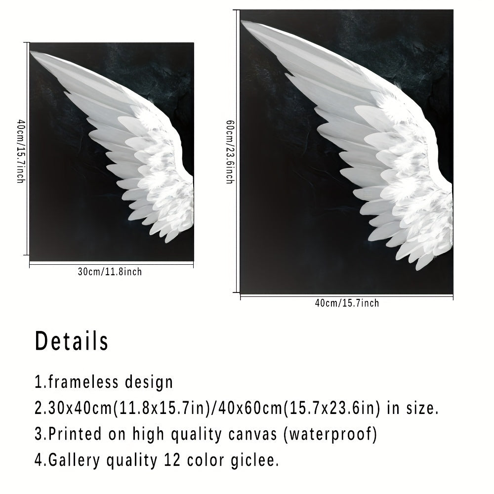 Set of two modern black and white angel wings canvas prints for living room, bedroom, office, or hallway decor. Frames not included.