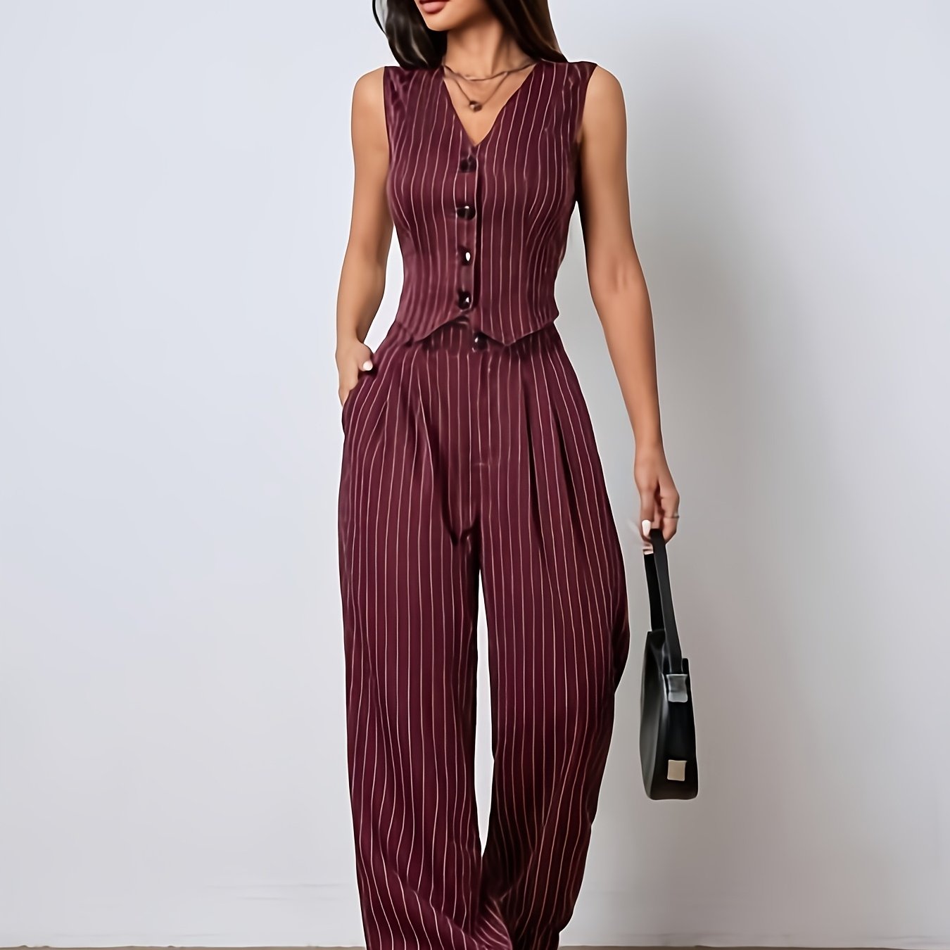 99112018 Women's Sleeveless Top and Pants Set for Spring/Autumn Fashion