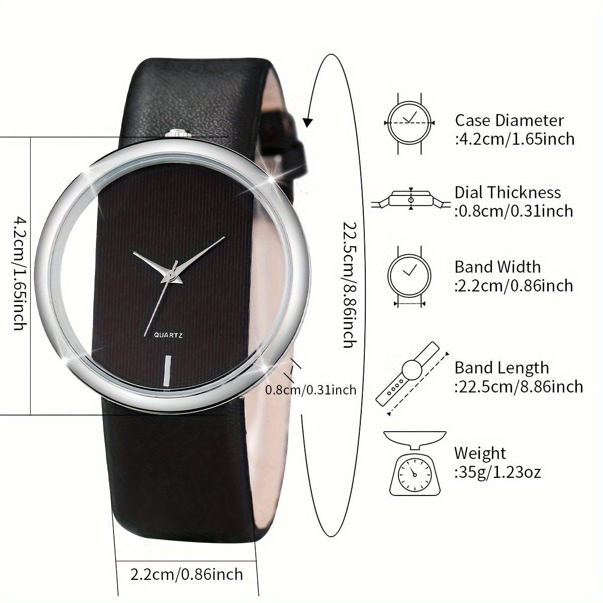 2-piece women's fashion watch set with minimalist, personality, skeleton dial. Bracelet included, case not.