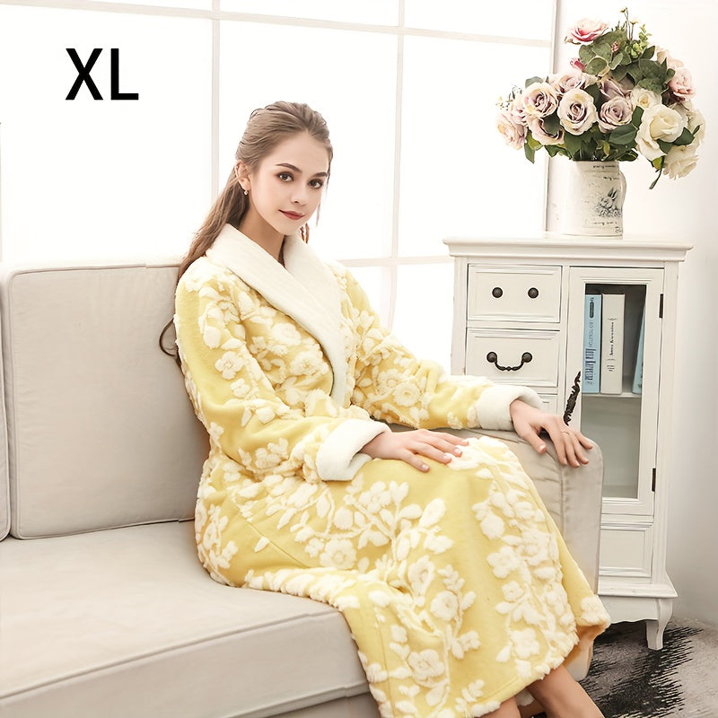 1pc Unisex Thickened Long Bathrobe with Flower Pattern, Ideal for Couples. Ideal for Home and Bathroom use.