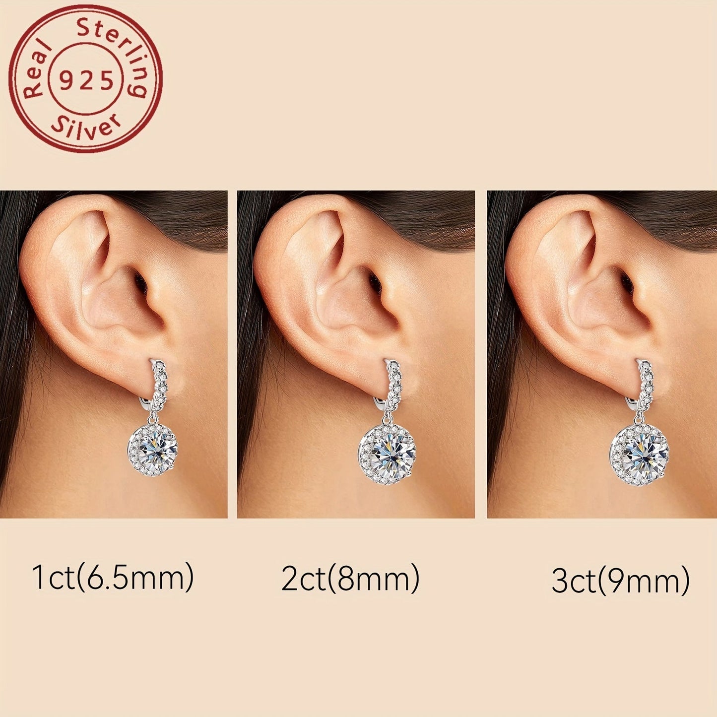 925 Sterling Silver Hoop Earrings with Synthetic Moissanite in 14K Gold Plating, featuring a Dangling Round Design perfect for Vacation Style. This elegant pair is ideal for Christmas and Holiday themes, as well as Party and Wedding events. Available in