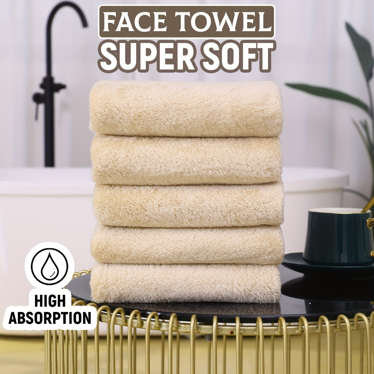 Set of 5 soft polyester hand towels, quick-drying and absorbent for bathroom or spa use, unscented.