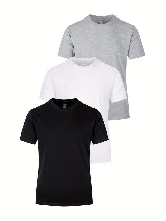 Set of 3 men's cotton short sleeve T-shirts in multiple colors for summer