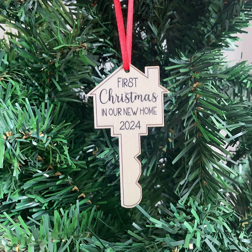 2024 Wooden Key Ornament for First Christmas in New Home - Festive Tree or Car Decoration